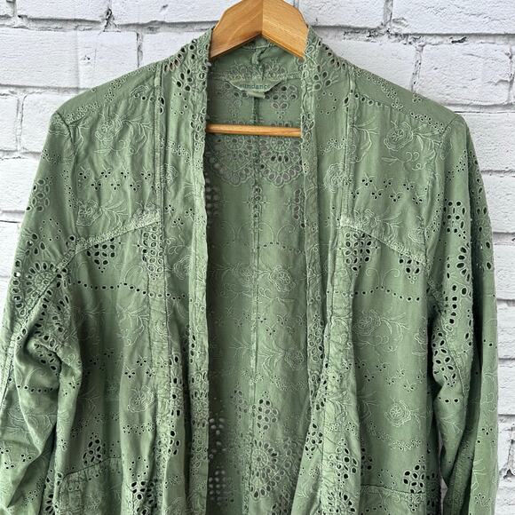 Preowned Sundance Moonlight Eyelet Jacket Boho Cardigan Open Front Sz XL Cotton - Picture 2 of 12
